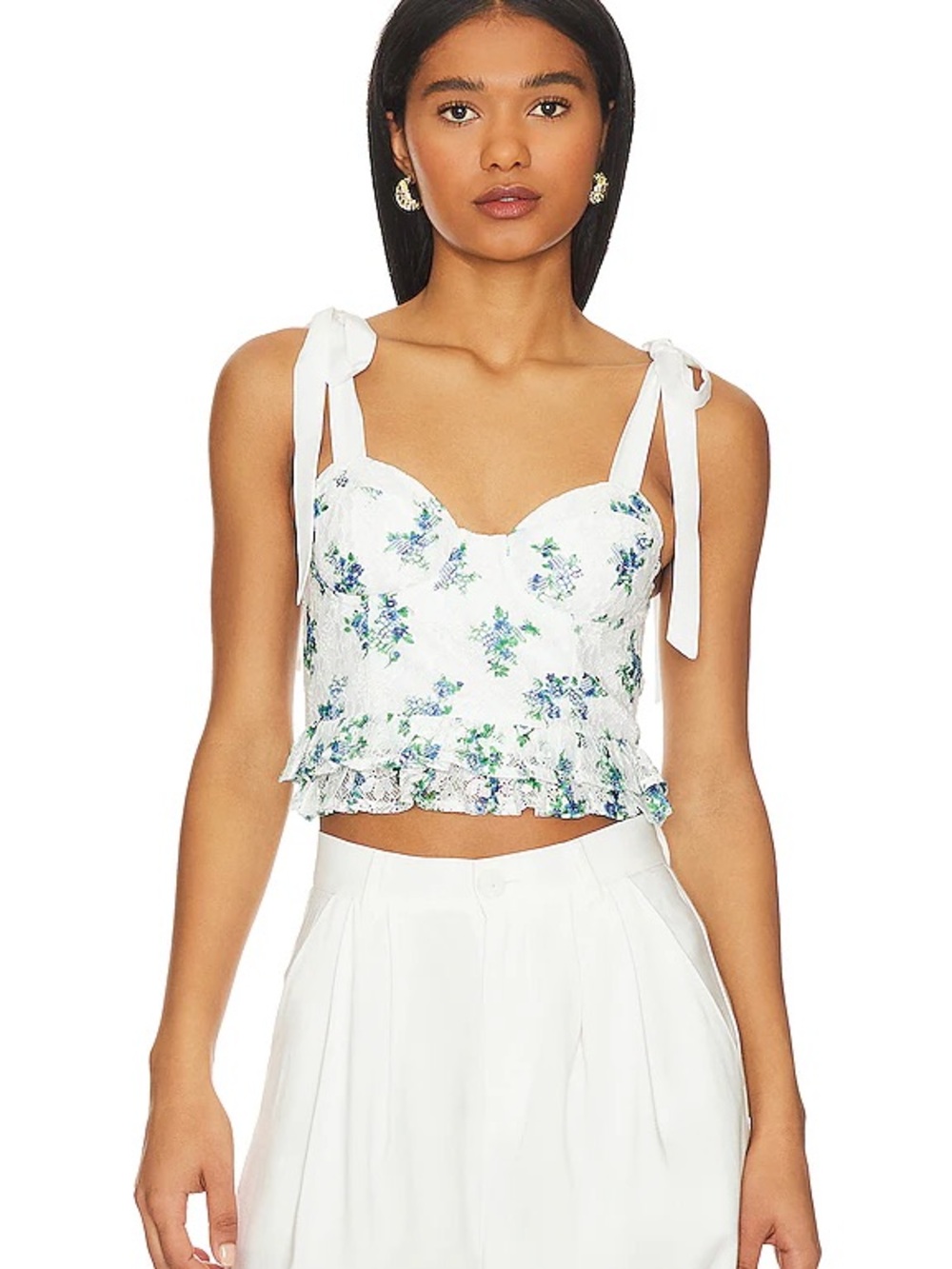 NWT Lovers + Friends Edina Lace Corset Top with tie straps- Medium